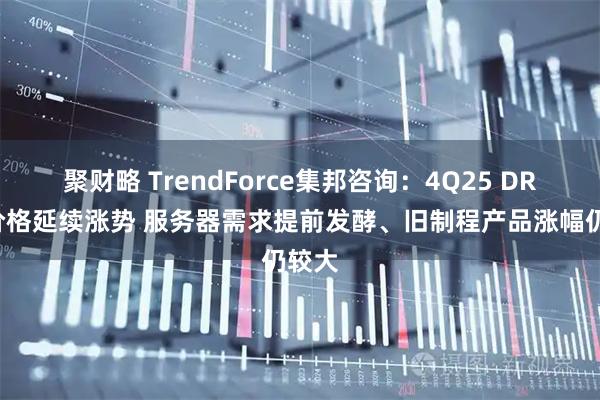 聚财略 TrendForce集邦咨询：4Q25 DRAM价格延续涨势 服务器需求提前发酵、旧制程产品涨幅仍较大